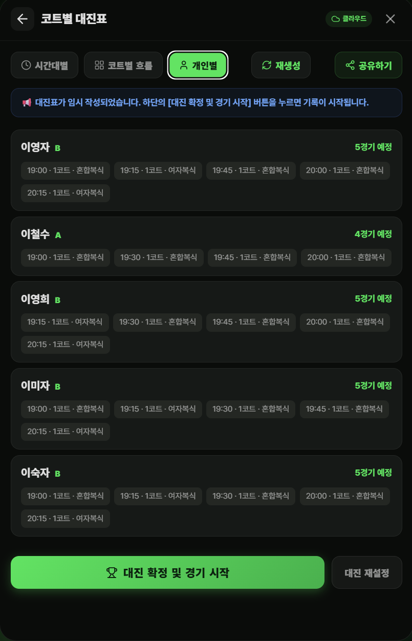 개인별 게임수 확인
